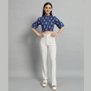 Women Blue Paisley Print Cotton Crop Tops / Shirts - Image 6