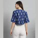 Women Blue Paisley Print Cotton Crop Tops / Shirts - Image 7