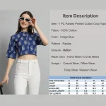 Women Blue Paisley Print Cotton Crop Tops / Shirts - Image 8