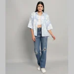Women Casual Wear Oversized Cotton Shirt Light Blue Floral - Image 3