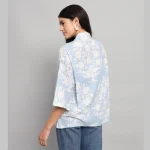 Women Casual Wear Oversized Cotton Shirt Light Blue Floral - Image 9