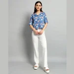 Women Cotton Blue Floral Print Short Shirts / Tops - Image 6