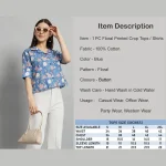 Women Cotton Blue Floral Print Short Shirts / Tops - Image 8