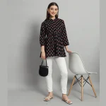 Women Cotton Collared Neck Tops Black Floral Print