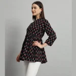 Women Cotton Collared Neck Tops Black Floral Print - Image 3