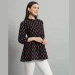 Women Cotton Collared Neck Tops Black Floral Print - Image 4