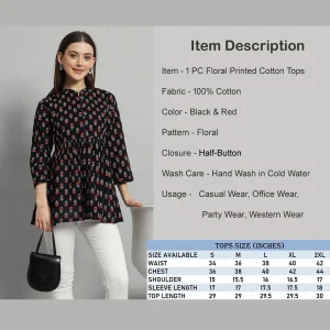 Women Cotton Collared Neck Tops Black Floral Print - Image 8