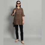 Women Cotton Fabric Tops Brown Diamond Printed