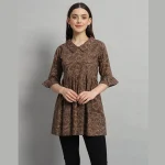 Women Cotton Fabric Tops Brown Diamond Printed - Image 2