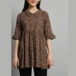 Women Cotton Fabric Tops Brown Diamond Printed - Image 5