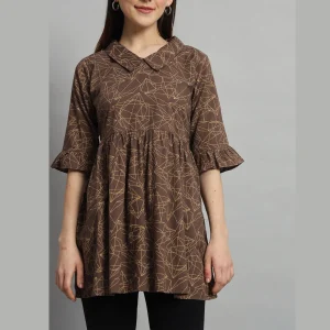 Women Cotton Fabric Tops Brown Diamond Printed - Image 5