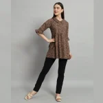 Women Cotton Fabric Tops Brown Diamond Printed - Image 6