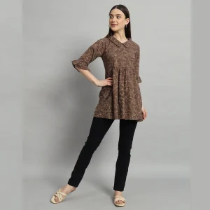 Women Cotton Fabric Tops Brown Diamond Printed - Image 6