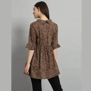 Women Cotton Fabric Tops Brown Diamond Printed - Image 7