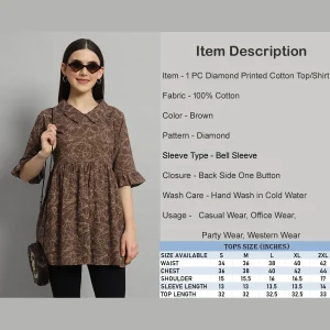 Women Cotton Fabric Tops Brown Diamond Printed - Image 8