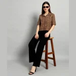 Women Fashion Brown Panther Print Cotton Crop Tops