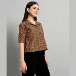 Women Fashion Brown Panther Print Cotton Crop Tops - Image 4
