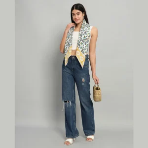 Women Floral Print Square Scarf - Image 4