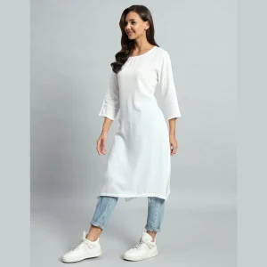 Holi Special White Cotton Kurti for Women - Image 4
