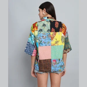 Women Multi Patchwork Oversized Shirts - Image 7