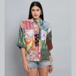 Women Multi Patchwork Oversized Shirts - Image 2