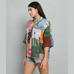 Women Multi Patchwork Oversized Shirts - Image 6