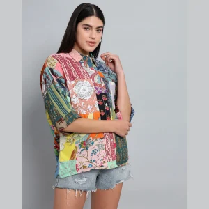 Women Multi Patchwork Oversized Shirts - Image 5