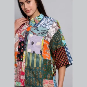 Women Multi Patchwork Oversized Shirts - Image 4