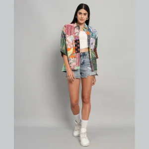 Women Multi Patchwork Oversized Shirts - Image 3