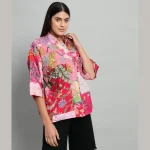 Women Pink Patchwork Oversized Shirt - Image 5