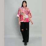 Women Pink Patchwork Oversized Shirt - Image 3