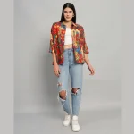 Women Red Frida Kahlo Print Oversized Shirt - Image 3