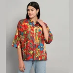 Women Red Frida Kahlo Print Oversized Shirt - Image 2