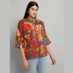 Women Red Frida Kahlo Print Oversized Shirt - Image 4