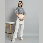 Women Summer Cotton Shirt Grey Floral Half Sleeve Crop Tops