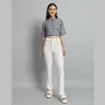 Women Summer Cotton Shirt Grey Floral Half Sleeve Crop Tops - Image 6