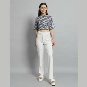 Women Summer Cotton Shirt Grey Floral Half Sleeve Crop Tops - Image 6
