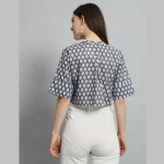 Women Summer Cotton Shirt Grey Floral Half Sleeve Crop Tops - Image 7