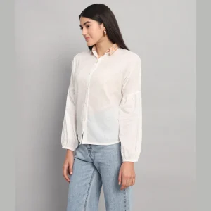 Women White Office Wear Cotton Shirts - Image 3