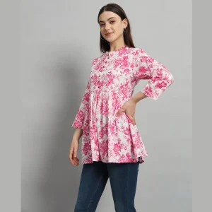 Women's Beach Party Pink Floral Print Tops - Image 3