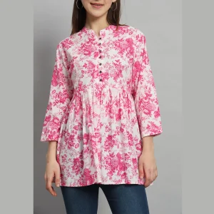 Women's Beach Party Pink Floral Print Tops - Image 5