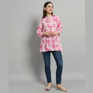 Women's Beach Party Pink Floral Print Tops - Image 6