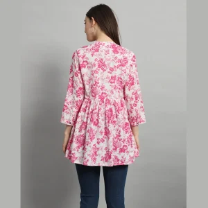 Women's Beach Party Pink Floral Print Tops - Image 7