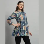 Women's Blue Floral Printed Cotton Handcraft Tops - Image 4