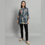 Women's Blue Floral Printed Cotton Handcraft Tops - Image 6