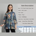 Women's Blue Floral Printed Cotton Handcraft Tops - Image 8
