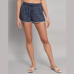 Women's Blue Ikat Printed Cotton Shorts - Image 3