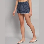 Women's Blue Ikat Printed Cotton Shorts - Image 4