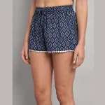 Women's Blue Ikat Printed Cotton Shorts - Image 6