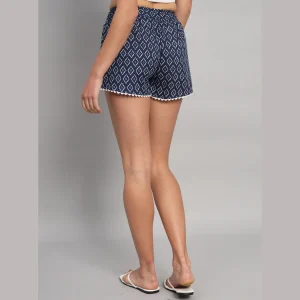 Women's Blue Ikat Printed Cotton Shorts - Image 7
